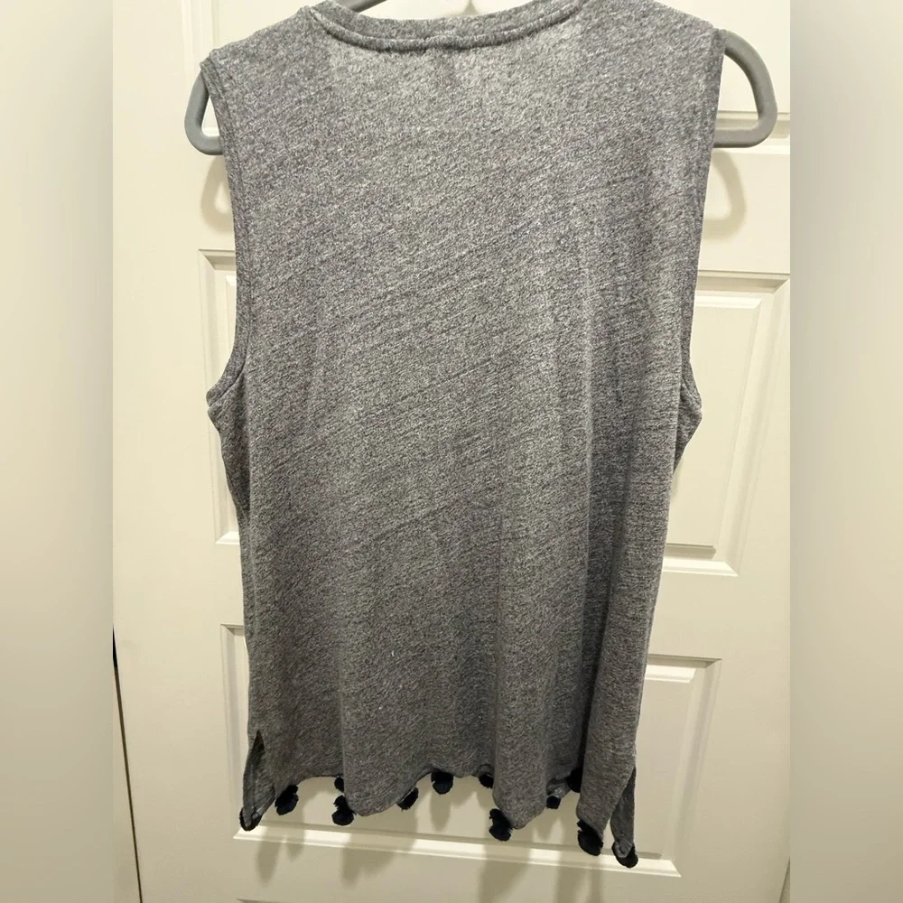 J. Crew Linen Pom-Pom Tank Top. Heather Gray Medium. Size Medium